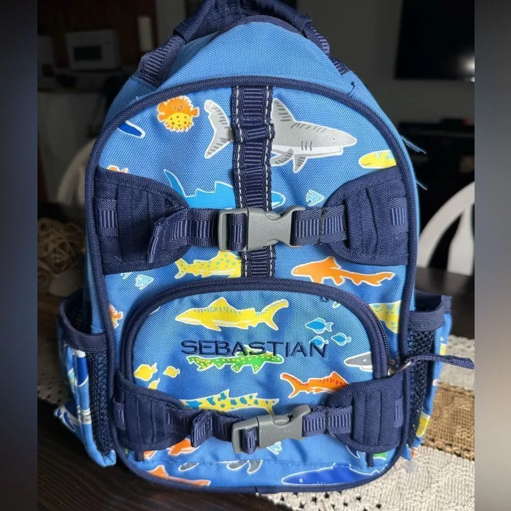 Pottery Barn Kids Sebastian Blue Shark Back Pack Lunch Box Set